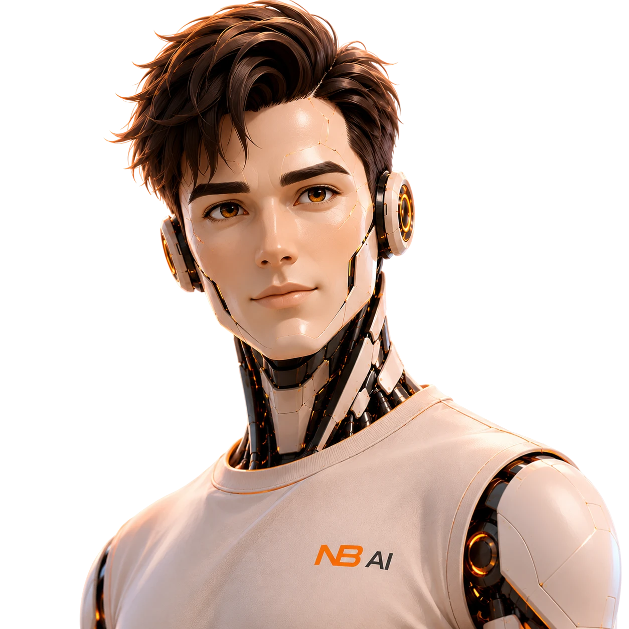 Andrei, agentul operational Next Builders AI - robot humanoid masculin cu tricou logo NB AI